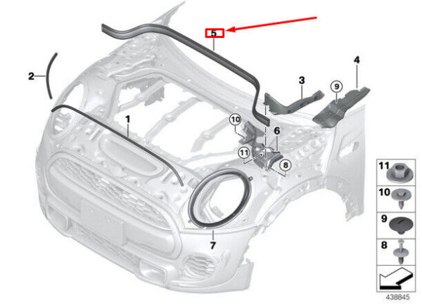 51767351350 - OEM MINI COOPER CLUBMAN F54 REAR ENGINE HOOD SEAL 51767351350 GENUINE