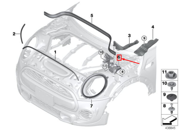51767351351 - NEW MINI CLUBMAN F54 LEFT HOOD SEAL 7351351 51767351351 ORIGINAL