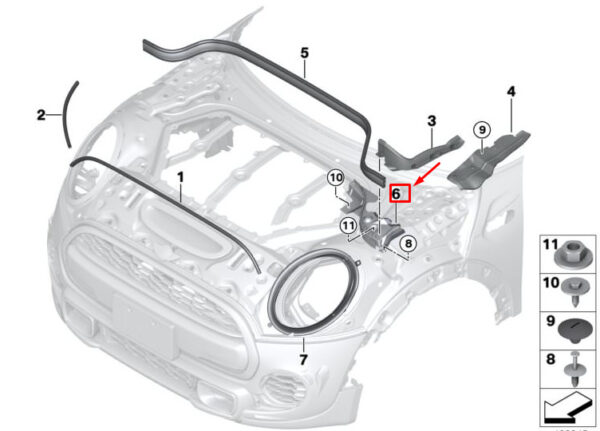 51767351352 - MINI CLUBMAN F54 Rechte Haubendichtung Montage 7351352 51767351352 NEU ORIGINAL