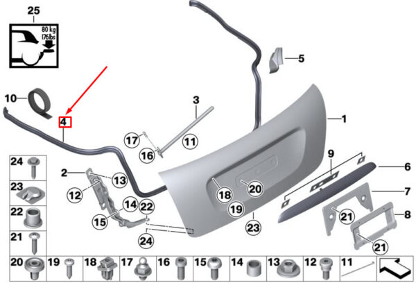 51767360366 - NEW MINI CONVERTIBLE F57 CONVERTIBLE REAR TRUNK LID GASKET 7360366 51767360366