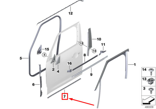 51767390138 - MINI F60 sill gap gasket rear right 51767390138 7390138 NEW ORIGINAL