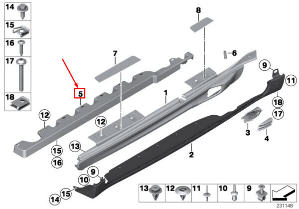 51772180744 - MINI COUNTRYMAN R60 Right Door Sill Adapter 51772180744 2180744 NEW GENUINE