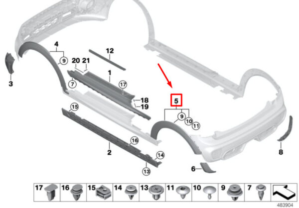 51777387893 - MINI COOPER F56 REAR WHEEL ARCH BAR JCW USA 51777387893 NEW GENUINE