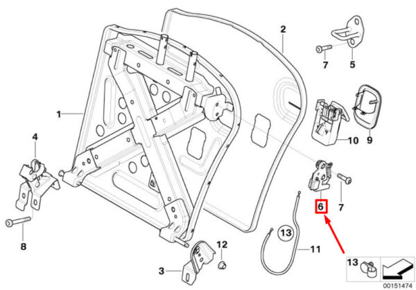52207072796 - MINI COOPER R50 rear left folding seat lock 52207072796 7072796 NEW REAL