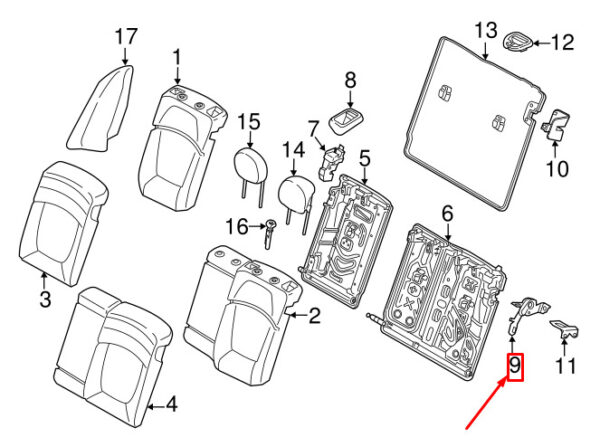 52207382726 - MINI CLUBMAN F54 RIGHT REAR SEAT, ADJUSTABLE STRIKER 52207382726 NEW GENUINE