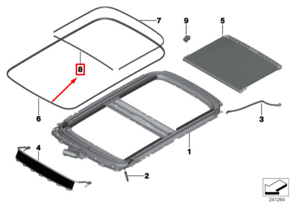 54102755851 - NEW MINI CLUBMAN R55 PANORAMIC ROOF FRONT GLASS COVER SEAL 54102755851