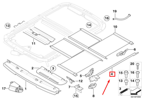 54107039730 - OEM MINI COOPER R50, R53 ROOF RIGHT SUPPORT COVER 54107039730 7039730 GENUINE