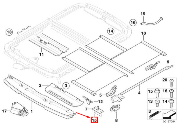 54107039738 - NEW MINI COOPER R50, R53 SUNROOF HEIGHT ADJUSTER 54107039738 7039738 ORIGINAL