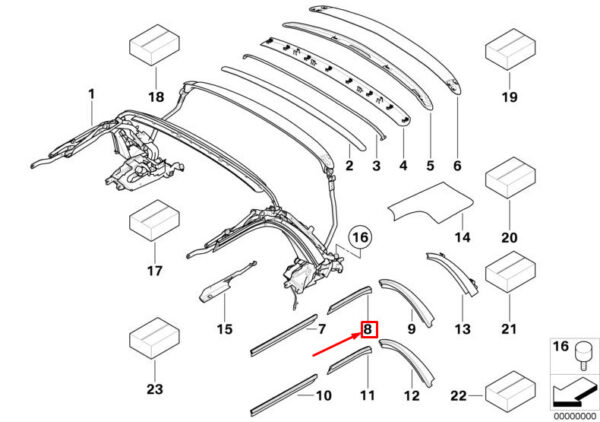 54342758108 - MINI F57 Convertible Gasket Center Rail Upper Right 54342758108 NEW GENUINE