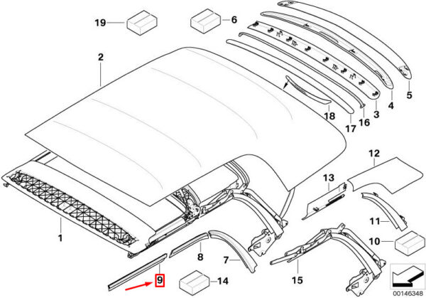 54347121574 - MINI CONVERTIBLE R52 CONVERTIBLE ROOF SEAL FRONT RIGHT 54347121574 NEW GENUINE