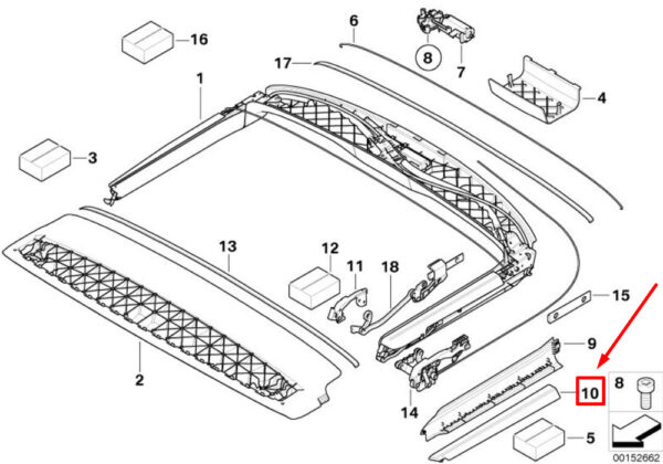 54347154506 - MINI CONVERTIBLE R52 Upper Right Folding Top Cover 54347154506 NEW GENUINE