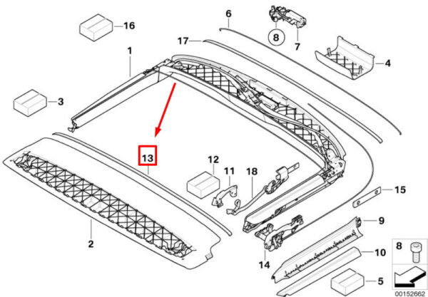54347163653 - NEW MINI CONVERTIBLE R52 FOLDING TOP MOUNTING STRIP 54347163653 7163653 ORIGINAL