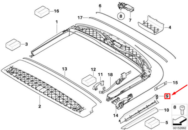 54347177317 - MINI CONVERTIBLE R52 CONVERTIBLE UPPER LEFT INNER COVER 54347177317 NEW GENUINE