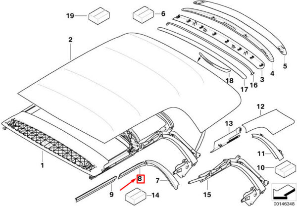 54347177320 - MINI CONVERTIBLE R52 RIGHT ROOF FRAME SEAL 7177320 54347177320 NEW GENUINE