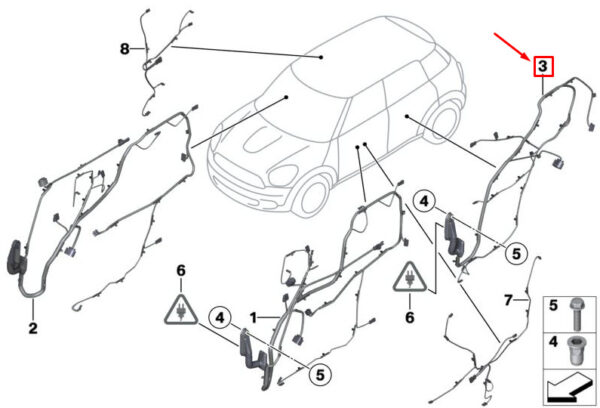 61129389291 - MINI CLUBMAN F54 REAR DOOR WIRING HARNESS 61129389291 9389291 NEW GENUINE