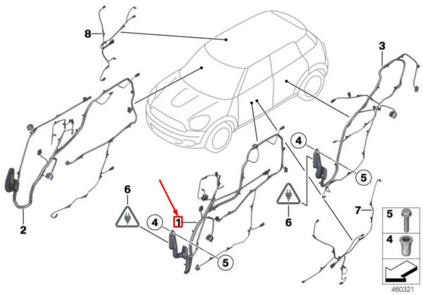 61129811259 - MINI COUNTRYMAN R60 Front Left Door Cable Harness 61129811259 NEW GENUINE