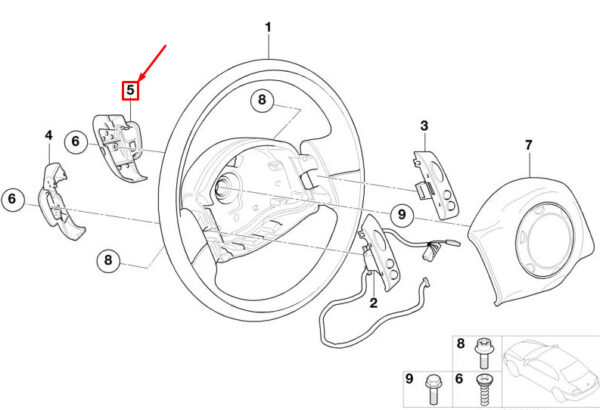 61311172233 - NEW MINI COOPER R50, R53 STEERING WHEEL RADIO SWITCH 61311172233 1172233 ORIGINAL