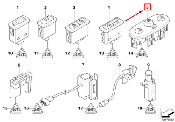 61316918216 - NEW MINI CONVERTIBLE R52 MIRROR ADJUSTMENT SEAT HEATER SWITCH 1316918216 ORIGINAL