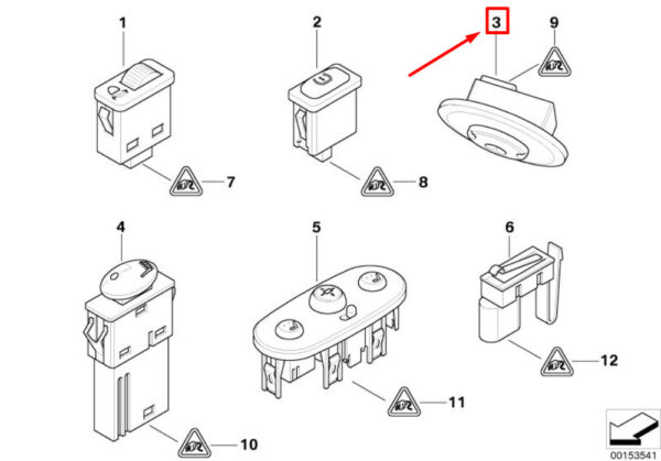61316918396 - MINI COOPER R50, S R53 SUNROOF SWITCH 61316918396 NEW GENUINE