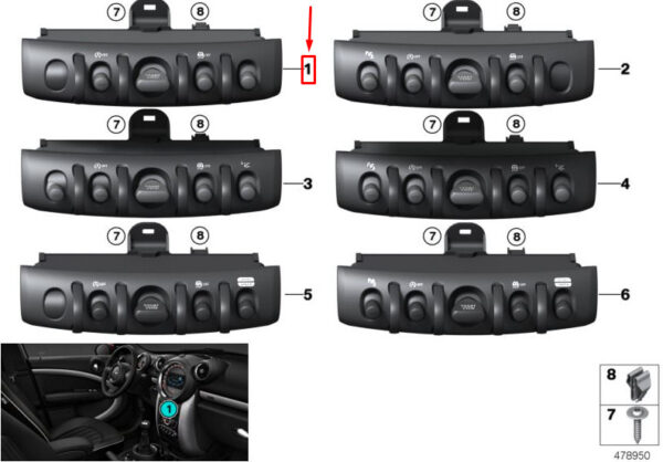 61319328287 - MINI COOPER F56 Switch Unit Center Console 61319328287 9328287 NEW GENUINE
