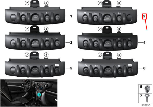 61319328288 - MINI COOPER F55 Switch Unit Center Console 9328288 61319328288 NEW GENUINE