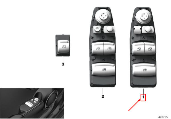 61319354855 - MINI CONVERTIBLE F57 FRONT LEFT DOOR WINDOW SWITCH 9354855 61319354855 NEW GENUINE