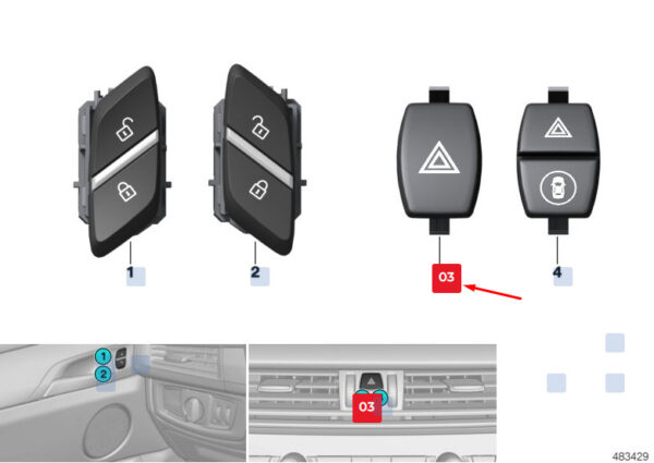 61319389076 - NEW BMW X3 F25 HAZARD WARNING SYSTEM SWITCH 61319389076 9389076