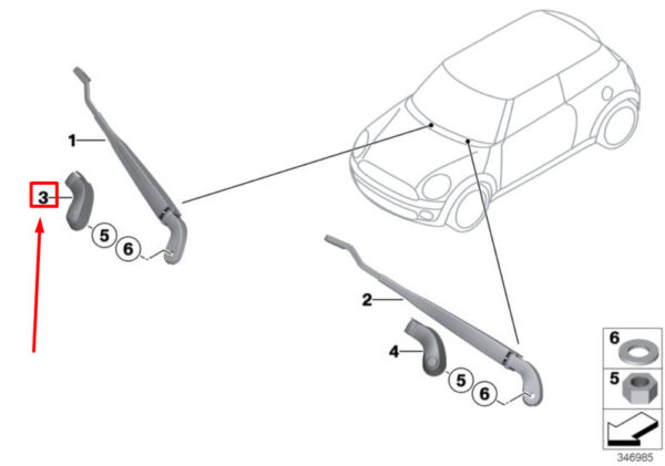 61617248409 - NEW MINI CONVERTIBLE R57 FRONT WINDSHIELD WIPER ARM COVER LHD 61617248409 ORIGINAL