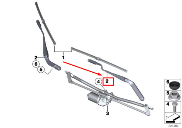 61619449975 - MINI R60 FRONT RIGHT WINDSHIELD WIPER ARM RHD 9449975 61619449975