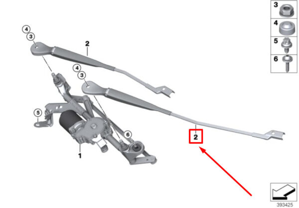 61619464504 - BMW 2 Active Tourer F45 wiper arm front right 61619464504 9464504 NEW original