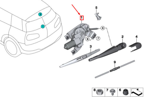 61627365819 - MINI CLUBMAN F54 REAR LEFT WINDSCREEN WIPER MOTOR 61627365819 NEW GENUINE