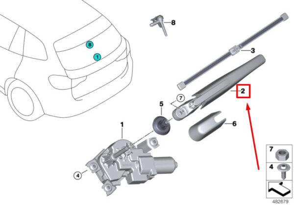 61627442095 - BMW X5 G05 rear window wiper arm 7442095 61627442095 NEW ORIGINAL