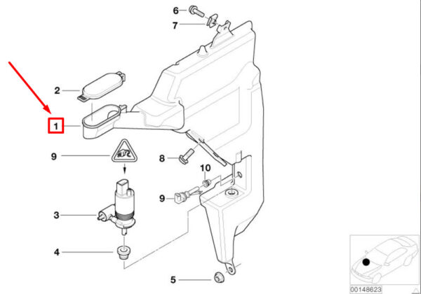61667158231 - NEW OEM MINI COOPER R50, R53 FRONT WASHER FLUID RESERVOIR 61667158231 GENUINE