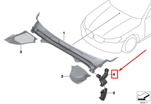 61667357250 - BMW 5 G30 Water Drain Duct Right Upper 7357250 61667357250 NEW Genuine