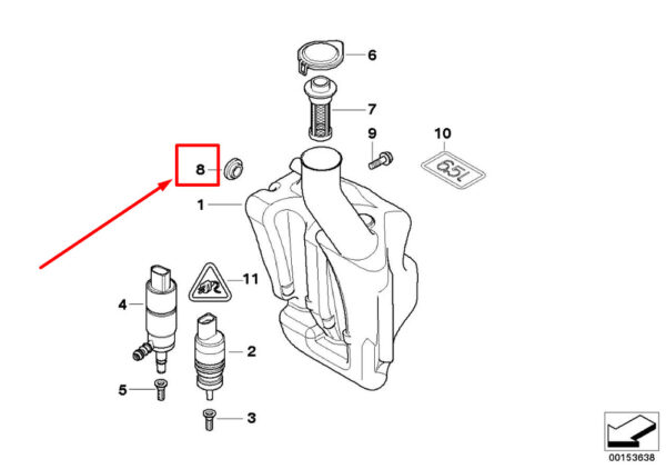 61668360138 - BMW Z8 Roadster E52 Liquid Container Grommet 8360138 61668360138 NEW Original