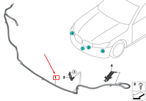 61677357338 - BMW 7 G11 headlight cleaning system hose 61677357338, new original
