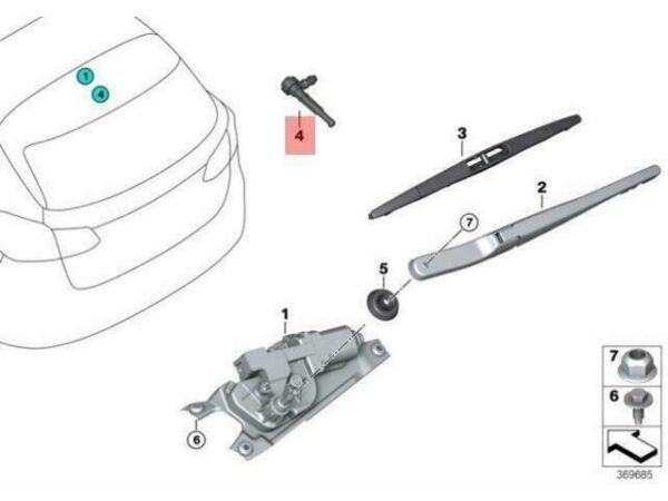 61687320256 - OEM BMW F45 SPRAY NOZZLE F REAR WINDOW CLEANING 61687320256 GENUINE NEW