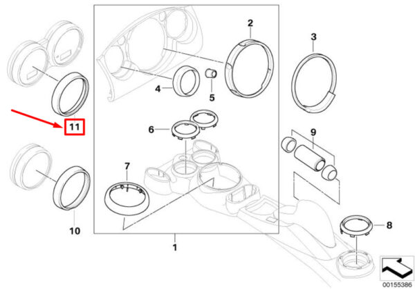 62116977372 - OEM MINI CABRIO R52 STEERING COLUMN INSTRUMENTS CHROME RING 62116977372 GENUINE