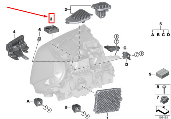 63115A017C7 - BMW X1 F48 headlight fan, LED, 5A017C7, 63115A017C7, original part