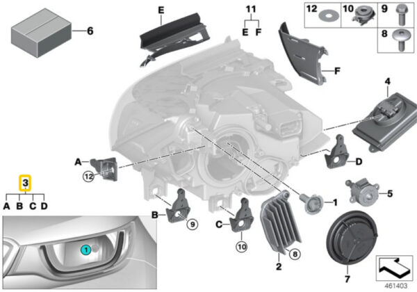 63117367757 - BMW I01 ORIGINAL HEADLIGHT MOUNT SET 63117367757