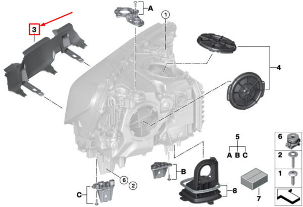 63117440356 - BMW 7 G11 right headlight replacement set 63117440356, original part
