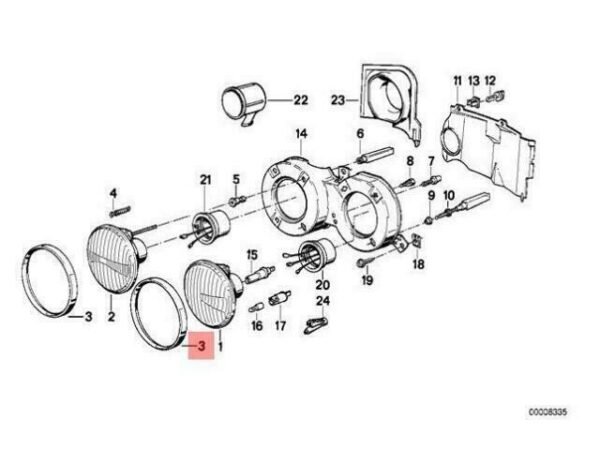 63121370892 - OEM BMW E30 COUPE GLASS HOLDING FRAME HIGH BEAM RIGHT 63121370892 GENUINE NEW