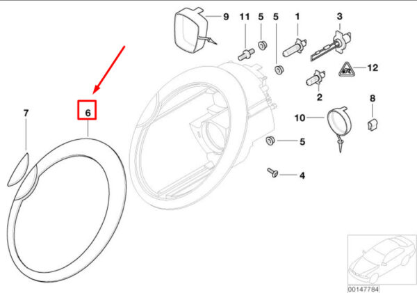 63126917836 - MINI CONVERTIBLE R52 Front Right Headlight Ornamental Ring 63126917836 NEW GENUINE