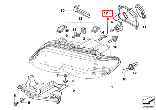 63126928212 - BMW X5 E53 cover cap dipped-beam right 6928212 63126928212 NEW ORIGINAL