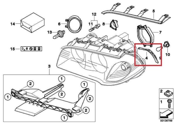 63126939272 - New Genuine BMW X3 Series Front Upper Headlight Lamp Gasket Seal Right 6939272