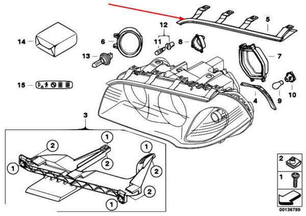 63126939273 - BMW X3 E83 Left Headlight Upper Gasket Seal 63126939273 6939273 NEW OEM