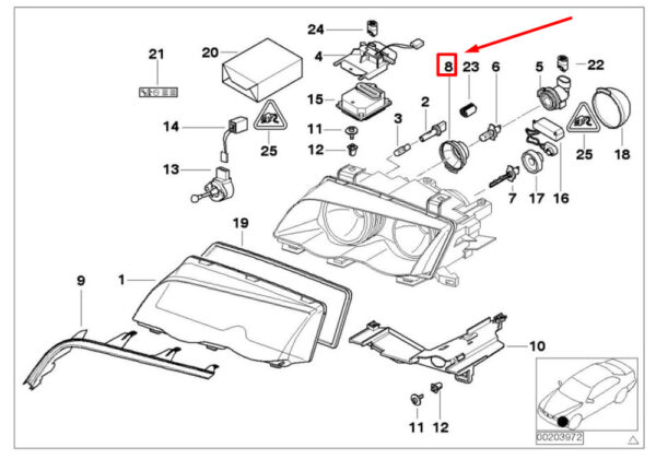 63127179827 - NEW BMW 3 CONVERTIBLE E46 LONG LIGHT COVER 63127179827 7179827 ORIGINAL