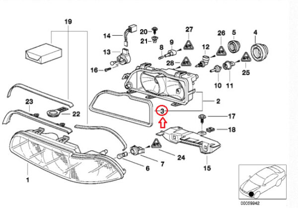 63128362446 - NEW BMW 5 E39 HEADLIGHT GASKET 63128362446 OEM