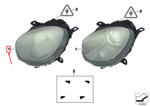 63129807488 - NEW MINI COUNTRYMAN R60 FRONT RIGHT BI-XENON HEADLIGHTS RHD 63129807488