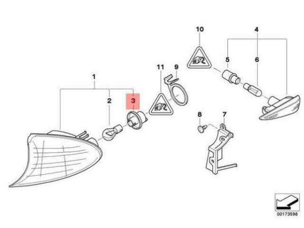 63136914122 - OEM BMW E46 COMPACT BULB SOCKET TURN SIGNAL YELLOW 63136914122 GENUINE NEW